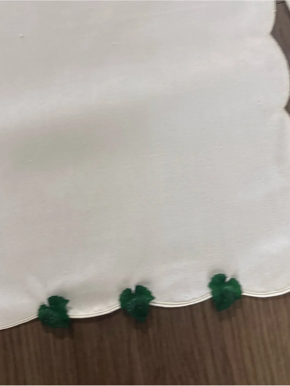 White Scalloped Curtains with Green Tassel Trim handmade